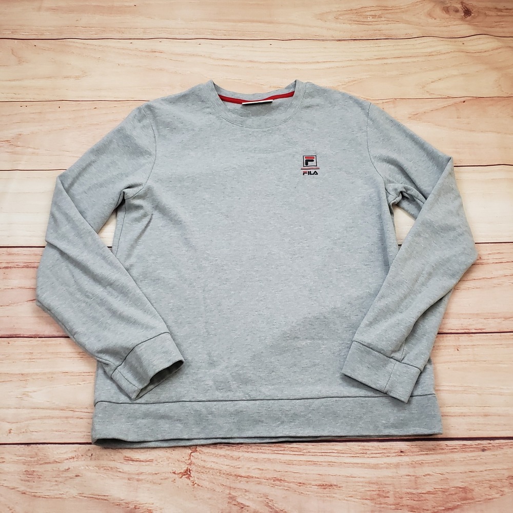 Fila Crewneck Sweatshirt Women Medium Heather Gray Long Sleeve Logo Cotton Blend